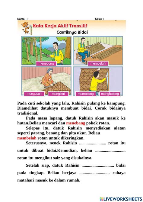 Kata Kerja Aktif Transitif Activity For Tahun 2 Live Worksheets