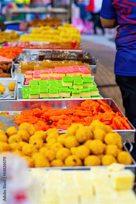 Indian assorted sweets or mithai for sale during Deepavali or Diwali ...