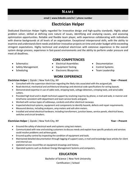 Electrician Helper Resume Example And Guide Zipjob