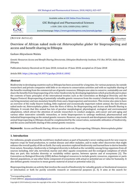 PDF Overview Of African Naked Mole Rat Heterocephalus Glaber For