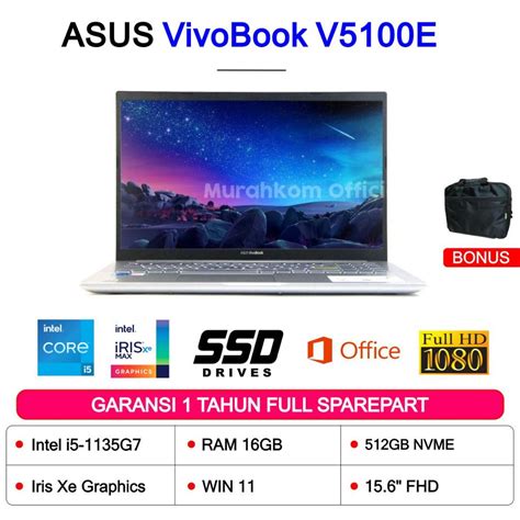 Jual Asus Vivobook V5100e Intel I5 1135g7 16gb 512gb Nvme Iris Xe 156