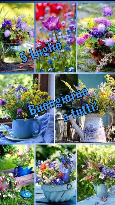 A Collage Of Photos With Flowers In Blue Vases And The Words Figlio