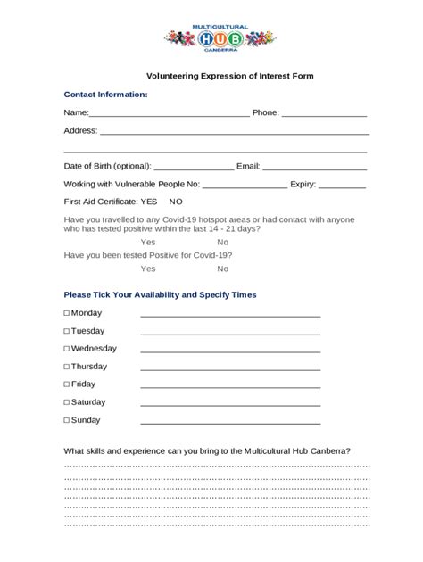 Volunteer Expression Of Interest City Of Rockingham Doc Template