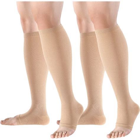 Wukang 2 Pairs Knee High Compression Stockings 15 25mmhg Open Toe Compression Socks For Women