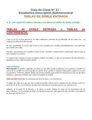 Estadística Descriptiva Bidimensional Tablas de Doble Entrada y