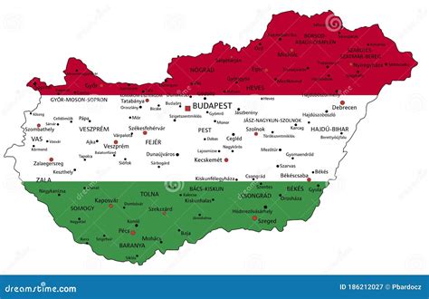 白色背景中国国旗的匈牙利高度详细的政治地图 向量例证 插画 包括有 ç˜å›¾ æ²™æ¼ åÿžå¸‚ 186212027