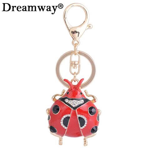 Creative Rhinestone Ladybug Beetle Keychain Fashion Novelty Trinket Key