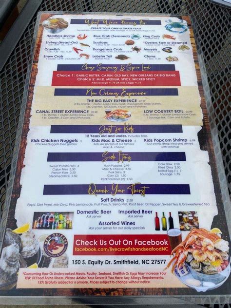 Online Menu Of Live Crawfish And Seafood Smithfield Nc