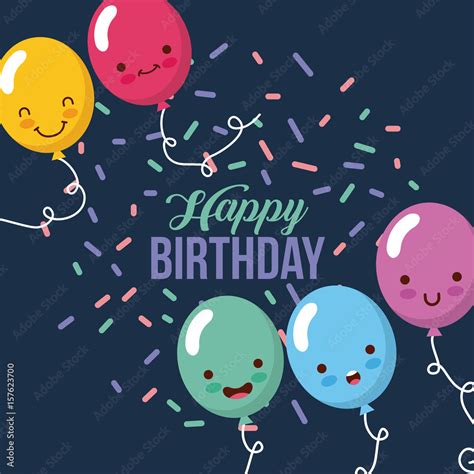 Happy Birthday Kawaii Ballons Icon Vector Design Graphic Illustration