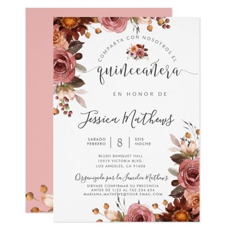 Spanish Quinceanera Burgundy Blush Corner Bouquets Invitation Ad