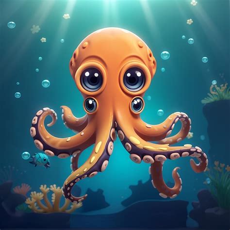 Premium Photo Cute Squid Swimming Cartoon Vector Icon Illustration