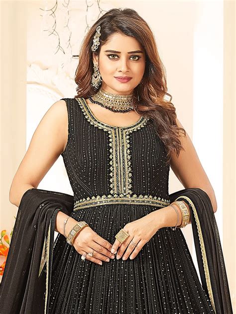 Classic Black Georgette Anarkali Suit G Wss United States