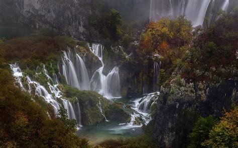 Waterfall Water Forest Plants Rocks Croatia Trees Fall Plitvice National Park Landscape