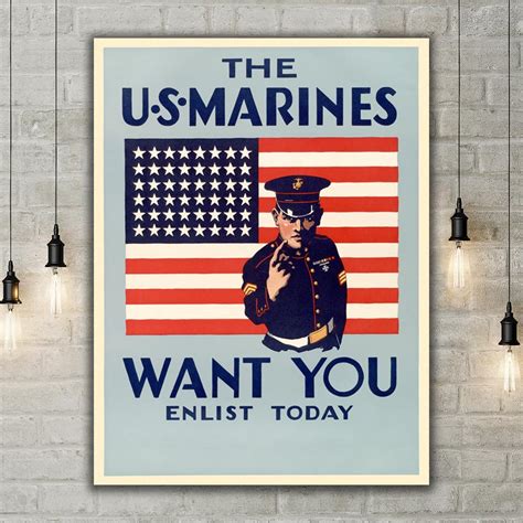 1942 Wwii Enlist Today Us Marines Corp Vintage Poster Franklin Mint