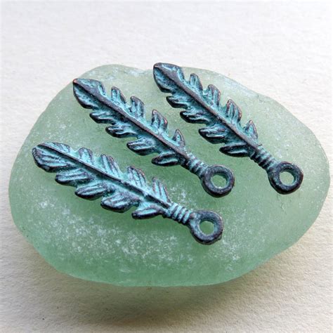 Mykonos LEAFY FEATHER CHARMS 27 Mm By 7 Mm 4 Pieces Greek Aged