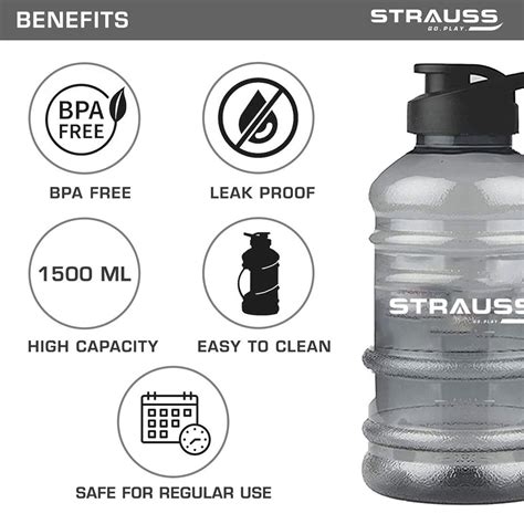 Strauss Gallon Shaker Water Bottle 1 5L With Mixer Ball Transparent