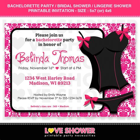 Bachelorette Party Bridal Shower Lingerie Shower Invitation