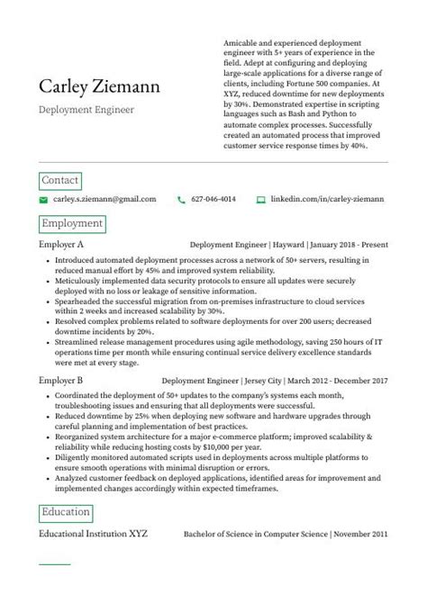 Deployment Engineer Resume Cv Example And Writing Guide