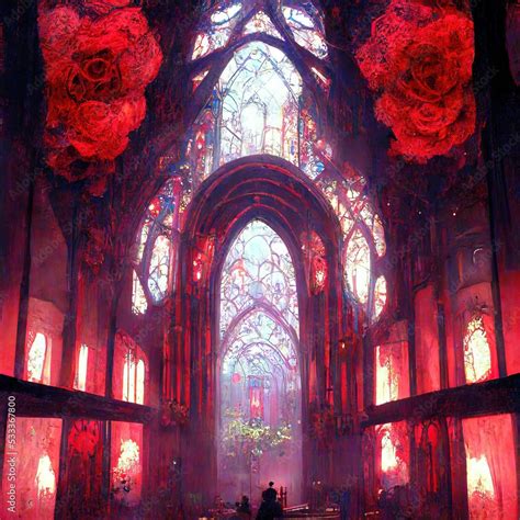 Church Fantasy Filled With Rose Concept Art Scenery Digital Art