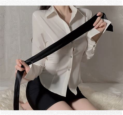 Sexy Lingerie Cosplay Office Lady Secretary Uniform Costume White Shirt And Black Skirt Suit