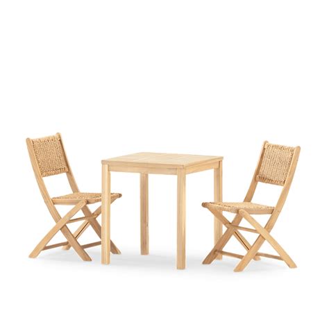 Set De Mesa Y 2 Sillas En Madera Y Ceramica Beige 65x65 Bisbal Serena