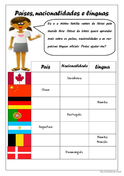 Países nacionalidades e língua English ESL worksheets pdf doc