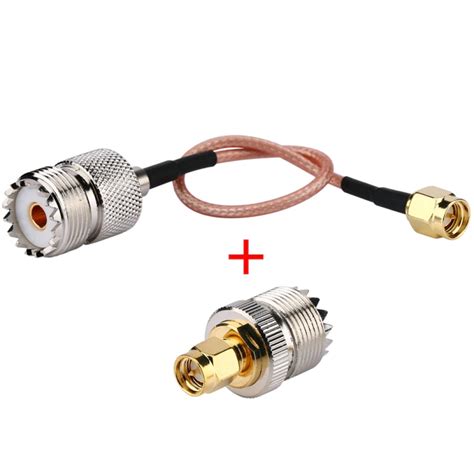 RF Coax SMA Male to UHF SO-239 Female Cable + SMA male to UHF Female ...