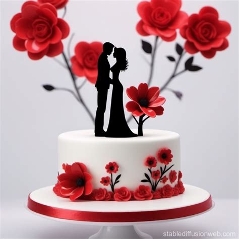 Create An Engagement Cake In Glossy White And Red Theme With A Couple