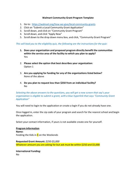 Walmart Community Grant Program Application Instructions