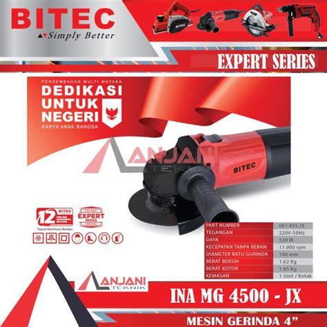 Jual MESIN GERINDA TANGAN LISTRIK 4 INCH BITEC INA MG 4500 JX GURINDA