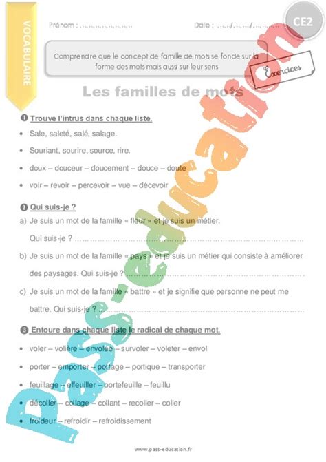 Exercice Familles De Mots Ce Cycle Pass Education 36456 The Best Porn