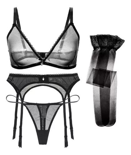 Conjunto De Lingerie Sexy Sutiã E Biquíni Transparentes Parcelamento sem juros