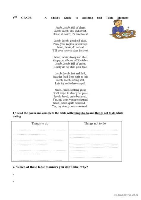 76 Manners English Esl Worksheets Pdf And Doc