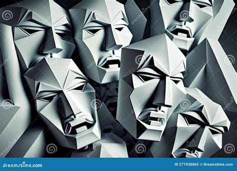 D Render Abstract Geometric Background In Form Of White Faces