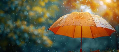 Orange Umbrella in Rain with Bokeh Background | Premium AI-generated image