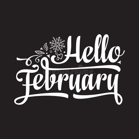 Hello February Card Holiday Decor Lettering Stock Vector