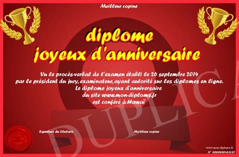 Diplome Joyeux D Anniversaire