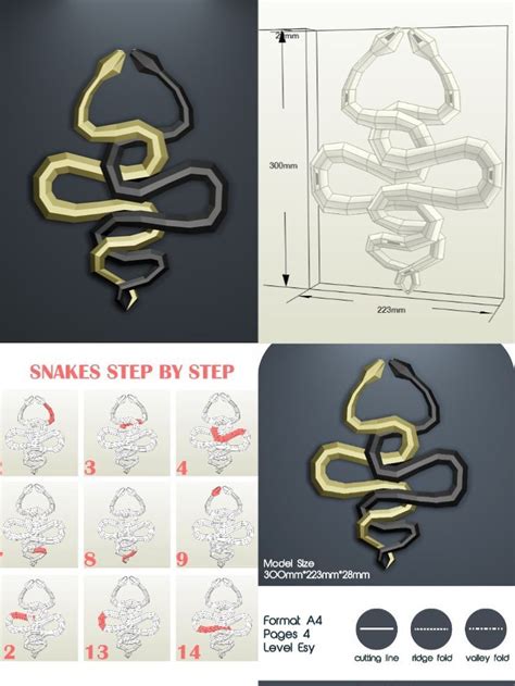 Snakes Papercraft Wall Pdf Svg Dxf Pepakura Lowpoly Low Etsy Paper