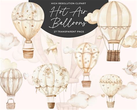 Watercolor Hot Air Balloon Clipart Bundle Hot Air Balloons Png Hot Air