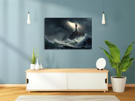 Oil Painting of Lighthouse in Storm Print on Canvas Wall Art - Etsy