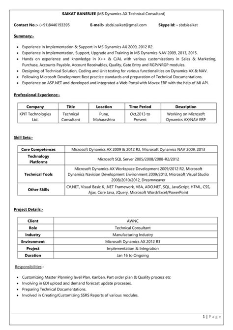 Dynamics Consultant Resume Saikat Banerjee Pdf