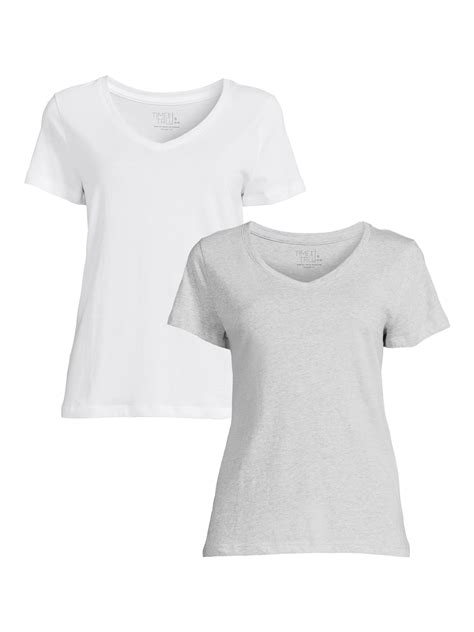 Time And Tru Womens Short Sleeve Core V Neck Tee 2 Pack