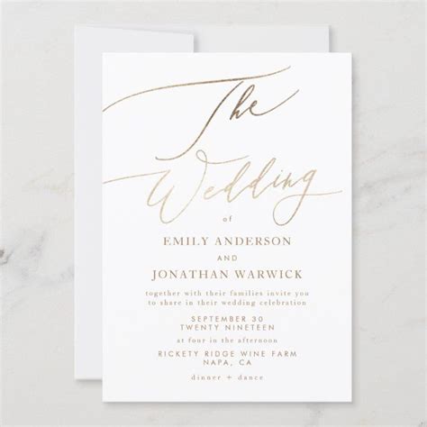 Simple Gold Modern Calligraphy Wedding Invitation Classy