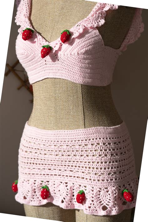 Strawberry Crochet Skirt Summer Pareo Dress Handmade Unique Etsy