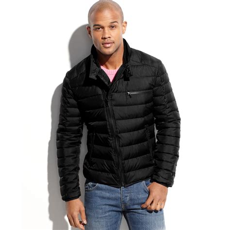 Kenneth Cole Asymmetrical Down Puffer Jacket In Black For Men Lyst