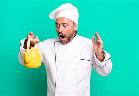 Premium Photo Middle Age Man Chef Concept With A Teapot And Coffee