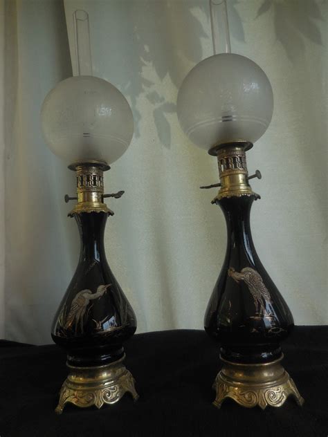 Proantic Paire De Lampes Huile Porcelaine Et Bronze Dor Poque