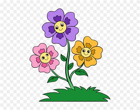 How To Draw Cartoon Flowers Easy Step - Flower Drawing PNG - FlyClipart