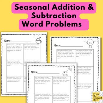 Seasonal Themed Addition And Subtraction Story Problem Bundle Tpt