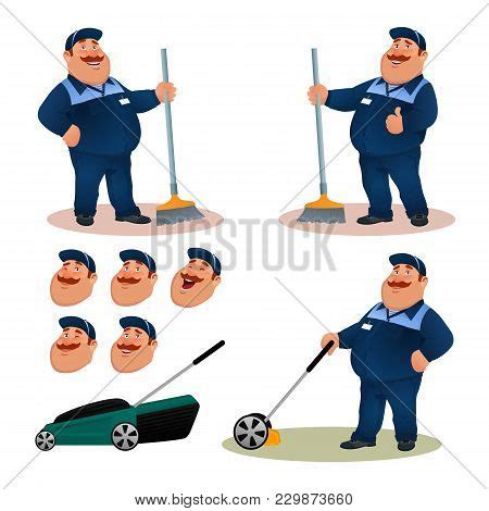 Funny Cartoon Janitor Vector & Photo (Free Trial) | Bigstock